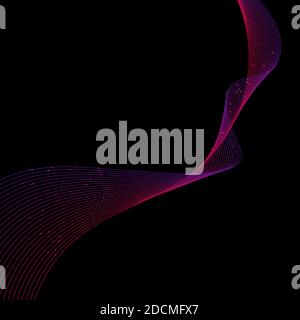 Abstract pink and purple wavy lines with particles dots on black background. Vector illustration Stock Vector