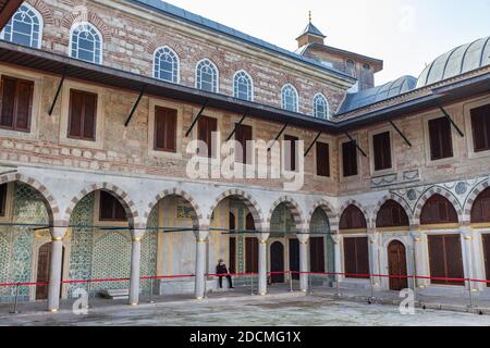 Interior view of the Imperial Harem section in the Topkapi Palace which is a large museum in the east of the Fatih district of Istanbul in Turkey. Stock Photo