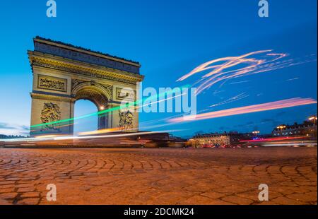 Arc de Triomphe at night in Paris,France Stock Photo