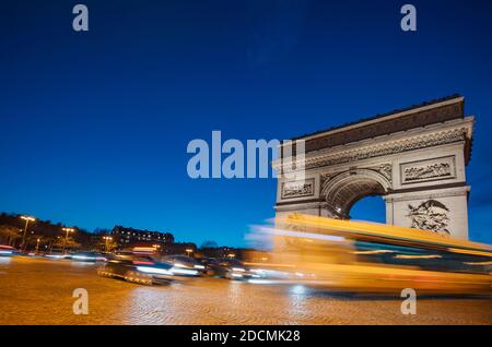 Arc de Triomphe at night in Paris,France Stock Photo