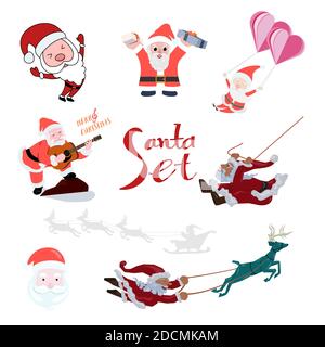 Set of Santa Claus in many characters isolated on white background. vector illustration. Stock Vector