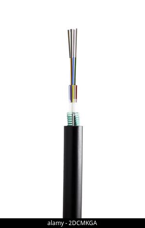 A closeup shot of fiber optic cable isolated on white background Stock Photo