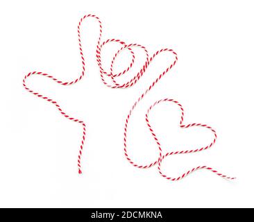 I love you hand with heart shape from the rope on white background,Valentines Day Stock Photo