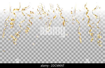 Set of vertical banners - layout for Merry Christmas and Happy New Year. Greeting card with streamer and golden confetti. Isolated on a transparent ba Stock Vector