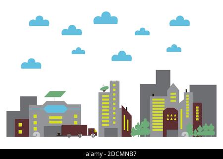 City city street panoramic city landscape seamless background in flat style. Vector illustration on a white isolated background. Stock Vector