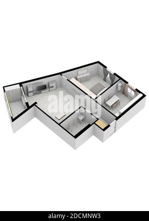 House Floor Plan elevation 3d. Floor plan. Color floor plan. Floor plan top view from above. Floorplan top view. Stock Photo