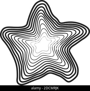 Concentric black wavy lines that makes an abstract organic shape. Halftone lines with different thickness. Five point star with rounded  corners figur Stock Vector