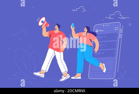 Social media community announcement on loudspeaker Stock Vector