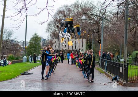 Glasgow, Scotland, UK. 22nd November, 2020. Rowers gather in Glasgow Green to honour George Parsonage of the Glasgow Humane Society who receives a Pride of Scotland Award for the last forty years of saving lives on the River Clyde. Credit: Skully/Alamy Live News Stock Photo