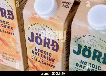 Cartons of Jörd Nordic oat drink milk alternative. Stock Photo