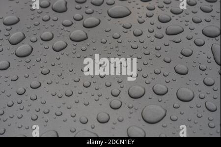 drops of water on gray metallic Stock Photo