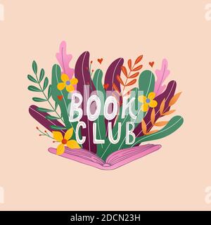 Hand drawn lettering Book club inscription for invitation and greeting card, promo , prints, flyer, cover, and posters. Vector vintage illustration Stock Vector