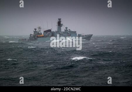 HDMS Olfert Fischer (F355) a Niels Juel class corvette of the Royal Danish Navy in rough seas Stock Photo