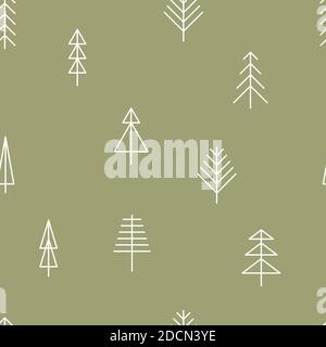 Seamless abstract pattern with unique line trees. Christmas simple background with collection of trees. Stock Vector