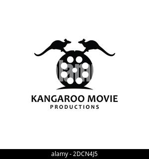 kangaroo and film roll logo design illustration Stock Photo