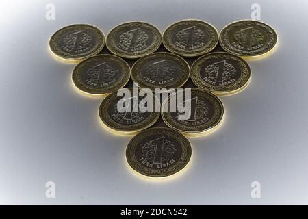 turkish coins on a white background Stock Photo