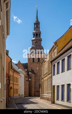 View of medieval, Lutheran St. Mary's Church in historic Ystad, Sweden. Stock Photo