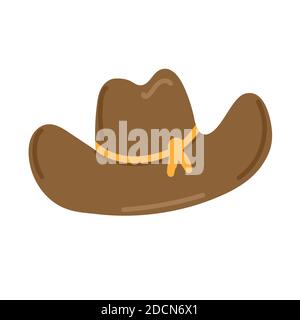 brown cowboy hat. Yellow decoration. Hand drawn vector illustration isolated on white background Stock Vector