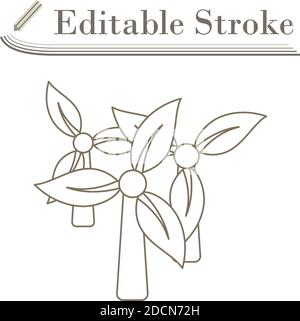 Wind Mill With Leaves In Blades Icon. Editable Stroke Simple Design. Vector Illustration. Stock Vector