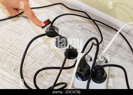 Lots of electrical outlets-enabled devices. Power saving. Stock Photo
