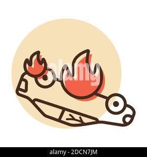 Burning car vector icon. Auto accident, inverted car with fire. Demonstration, protest, strike, revolution, automobile crash Stock Vector