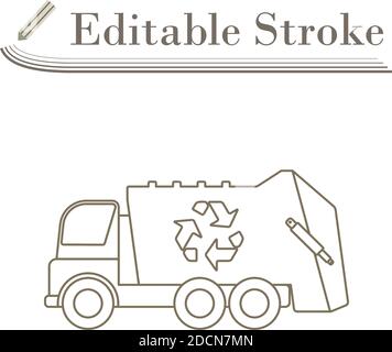 Garbage Car With Recycle Icon. Editable Stroke Simple Design. Vector Illustration. Stock Vector