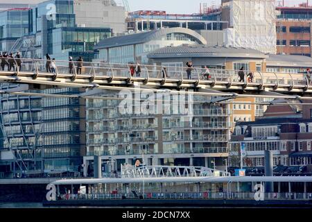 View of Millennium Bridge from the north bank of the River Thames, London