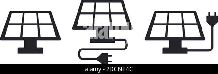 Solar energy panel with power plug vector illustration icons Stock Vector