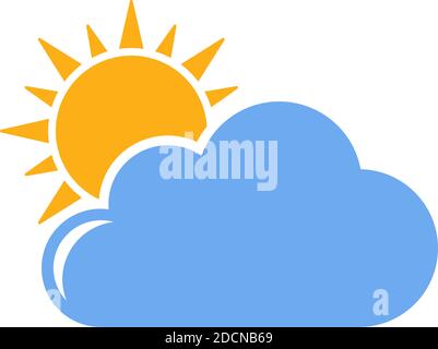 Sun and cloud for cloudy and overcast weather flat design icon symbol Stock Vector