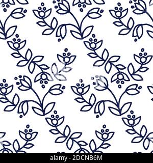 Ethnic floral seamless pattern on white background Stock Vector