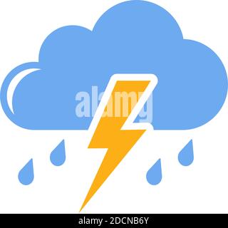 Thunderstorm cloud with thunder and rain for stormy weather flat design icon symbol Stock Vector