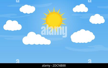 Sun and different clouds in blue sky vector illustration Stock Vector