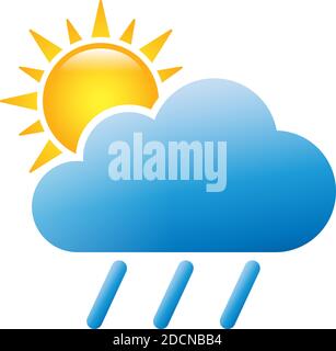 Sun and cloud for rainy and overcast weather colorful icon symbol Stock Vector