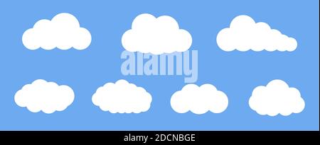 Different fluffy cloud shape illustration in blue sky vector symbols Stock Vector
