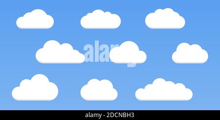 Different simple cloud shape illustration in blue sky vector symbols Stock Vector