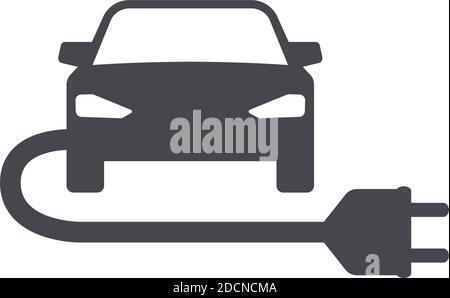 Electric car with energy plug symbol icon isolated on white background Stock Vector