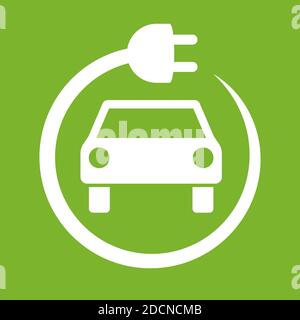 Electric car with plug charging symbol icon on green background Stock Vector