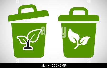 Bio and eco trashcan icon with leaf symbol flat design icon Stock Vector