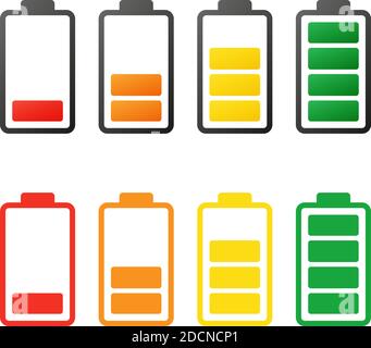 Colorful battery capacity charge icons with full and low status Stock Vector