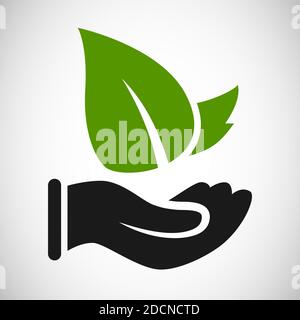 Grey hand and green leaf ecology agriculture symbol icon Stock Vector