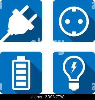 Electric energy power outlet socket plug battery icons and flat design symbols Stock Vector