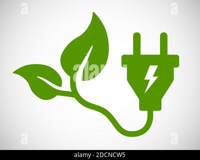 Green energy icon power plug with leaves symbol for eco electricity Stock Vector
