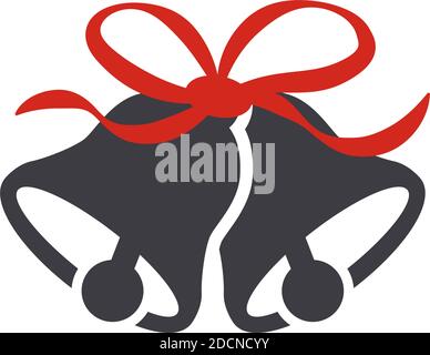 Ringing christmas bells symbol red ribbon vector illustration pictogram Stock Vector