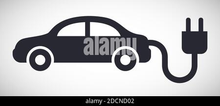 Electric car with plug sideview symbol isolated on white background Stock Vector