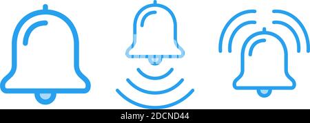 Bell and ringing bell icons vector line art illustrations Stock Vector