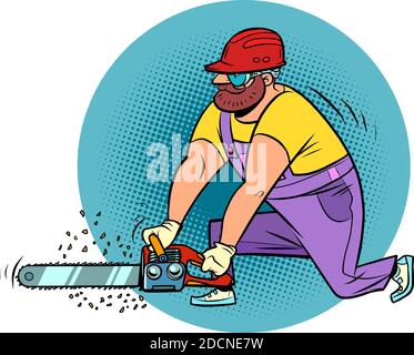 A carpenter with a chain saw Stock Vector