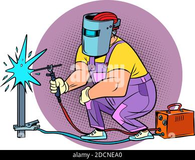 Welder. Worker welds the material. Construction and renovation Stock Vector