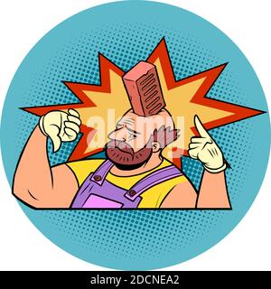 a brick fell on his head Production safety construction and repair Stock Vector