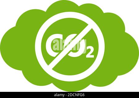 No CO2 emission icon with cloud green flat symbol Stock Vector