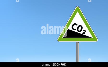 CO2 emission reduction sign green triangular shape blue sky background vector illustration Stock Vector
